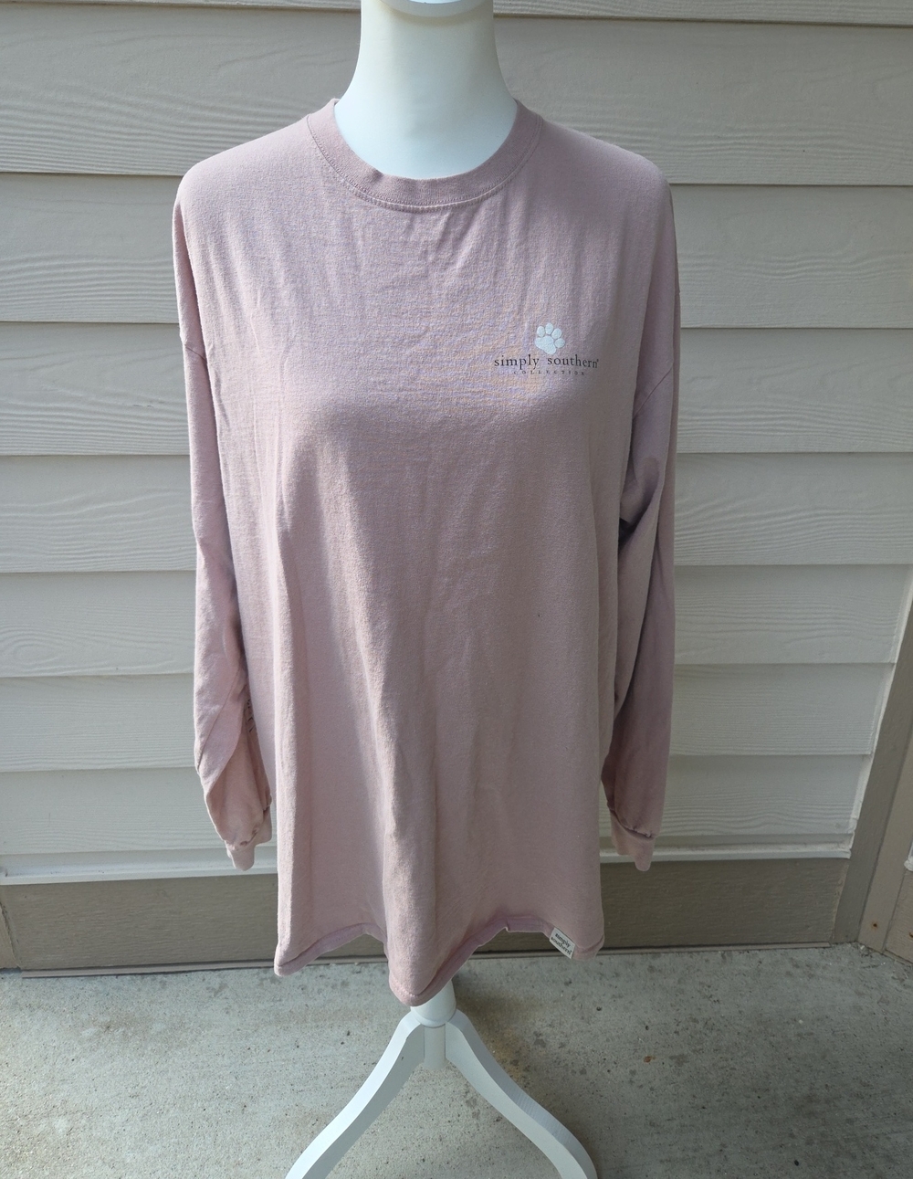 Simply Southern Long Sleeve Tee Stay Pawsitive in Dusty Mauve Size Large